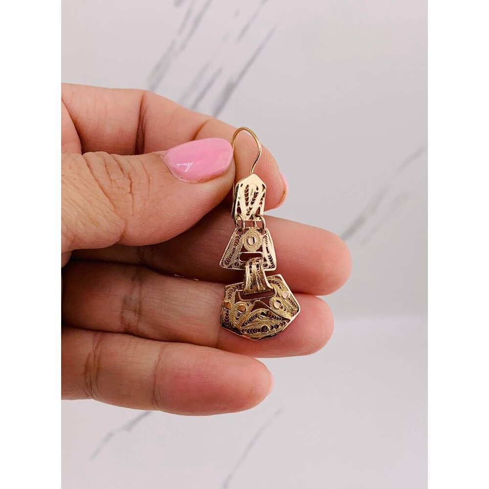 10k Solid Gold Earrings Dangle Mexican Traditiona… - image 4